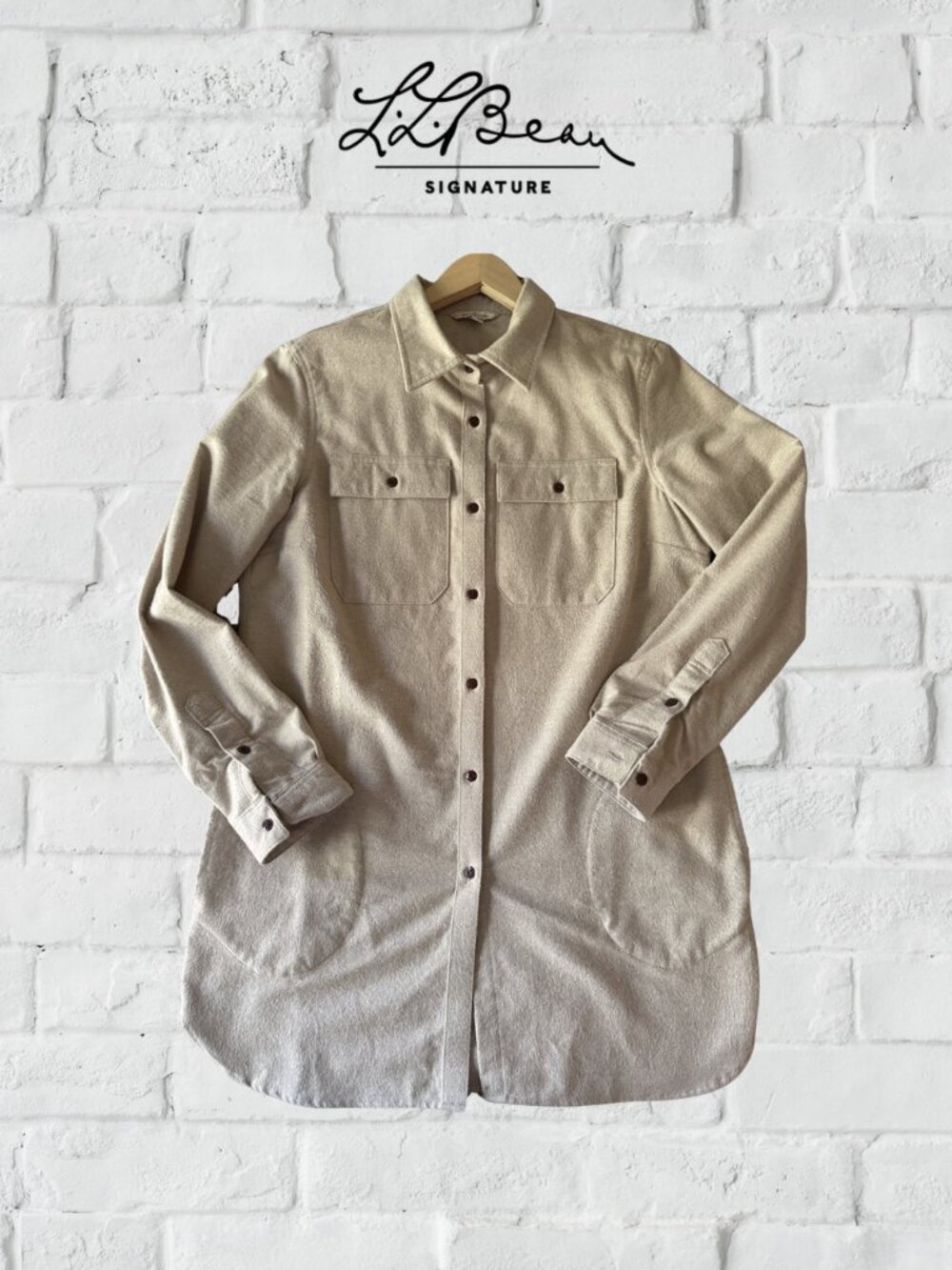 L.L.Bean Archive Women’s Chamois Shirt Tunic Beige Tan Fall Overshirt Medium